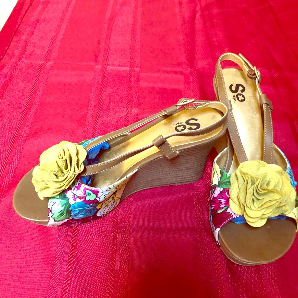 SO platform sandals with floral cloth pattern